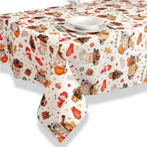 Tovaglia in tessuto antimacchia in fantasia natalizia Marzapane | Zita del Forte